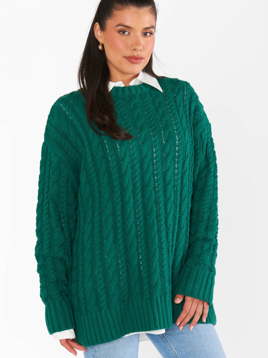 Day to Day Tunic Sweater ~ Emerald Cable Knit