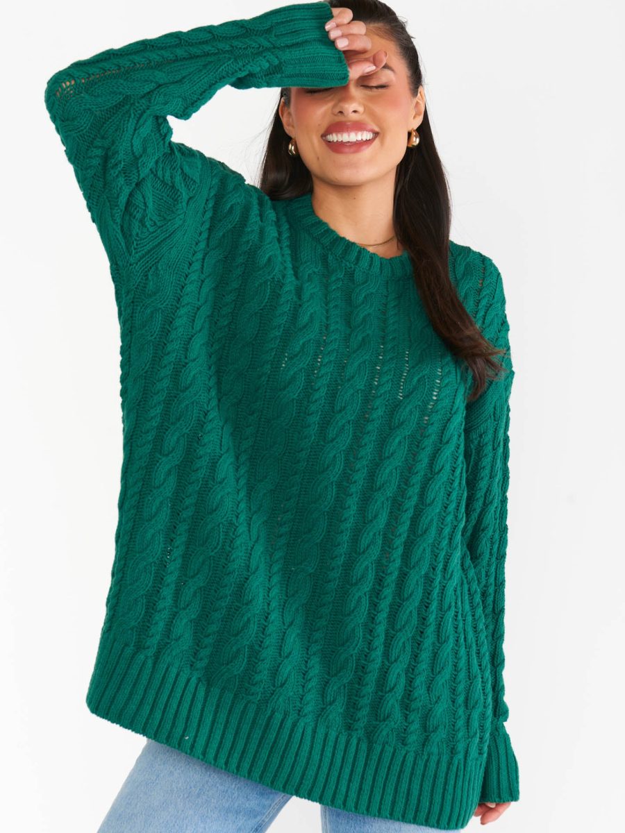 Day to Day Tunic Sweater ~ Emerald Cable Knit