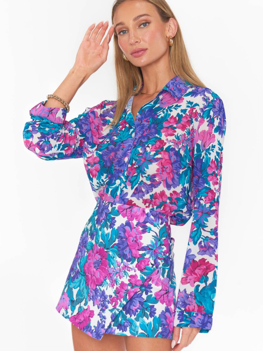 Smith Button Down ~ Magenta Blooms
