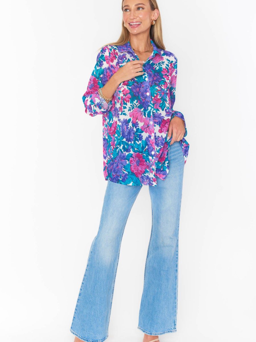 Smith Button Down ~ Magenta Blooms