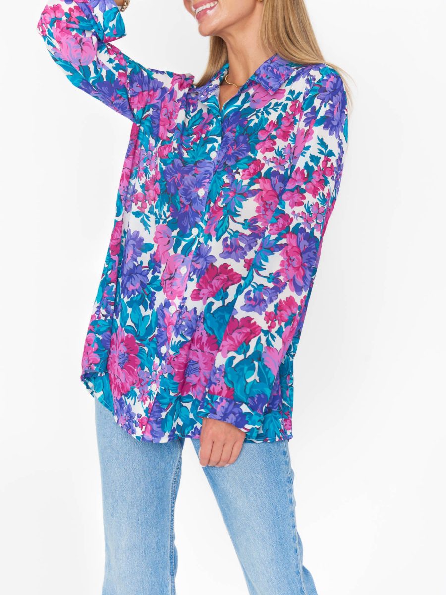 Smith Button Down ~ Magenta Blooms