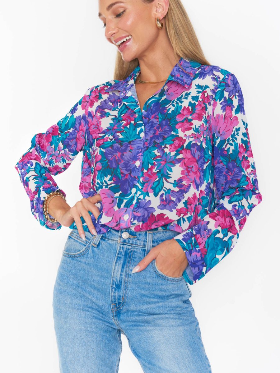 Smith Button Down ~ Magenta Blooms