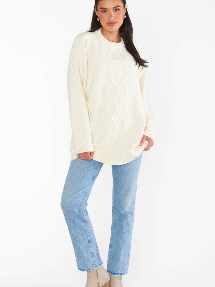Canyon Tunic Sweater ~ Cream Fuzzy Knit