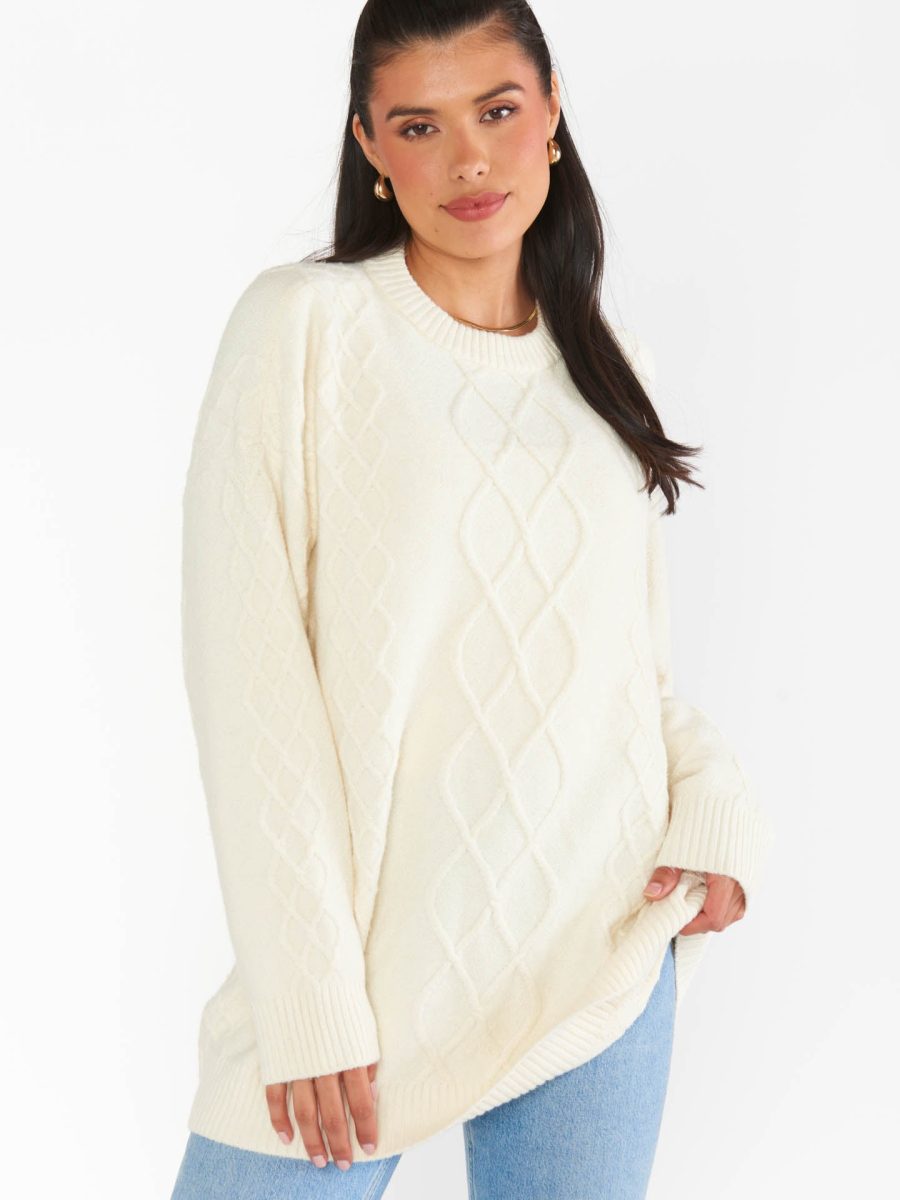 Canyon Tunic Sweater ~ Cream Fuzzy Knit