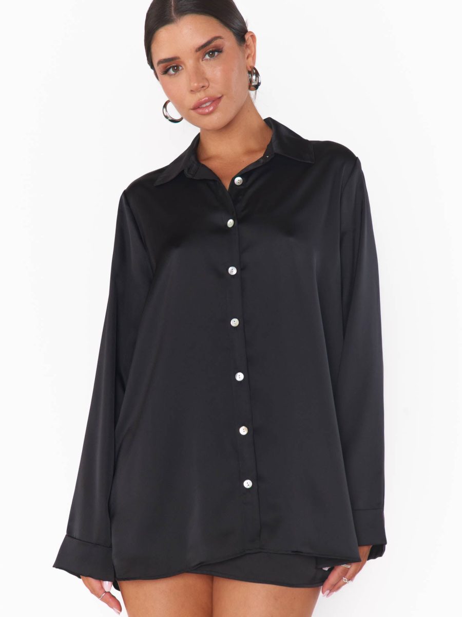 Smith Button Down ~ Black Luxe Satin