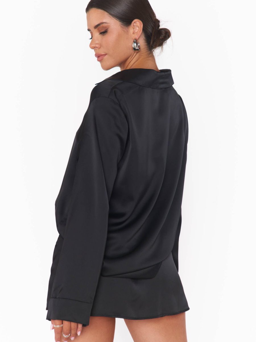 Smith Button Down ~ Black Luxe Satin