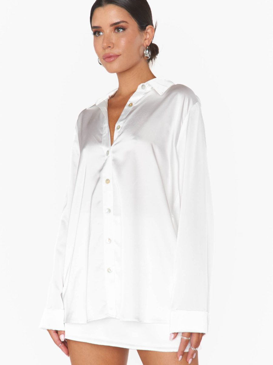 Smith Button Down ~ Ivory Luxe Satin