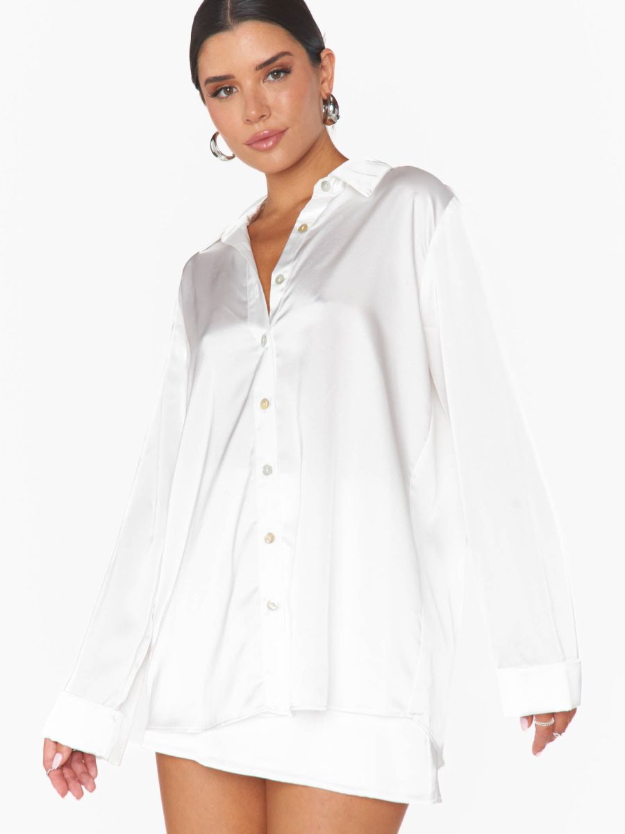 Smith Button Down ~ Ivory Luxe Satin