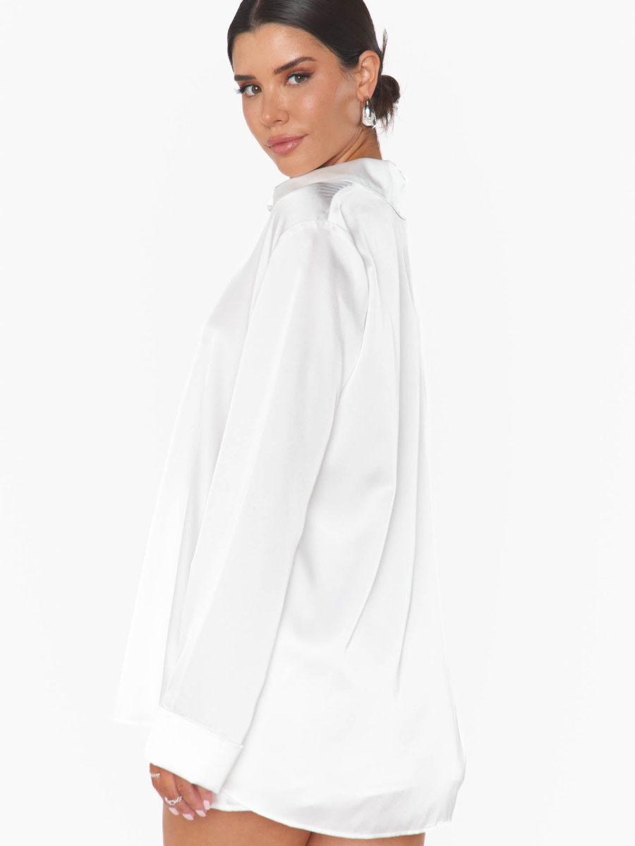 Smith Button Down ~ Ivory Luxe Satin