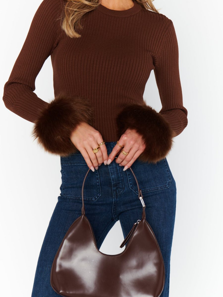 Fran Top ~ Chocolate Rib with Faux Fur