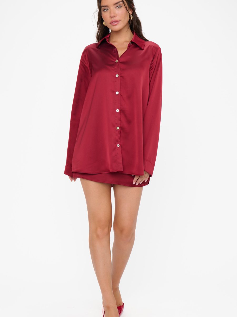 Smith Button Down ~ Cranberry Luxe Satin