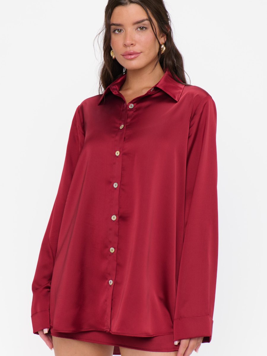 Smith Button Down ~ Cranberry Luxe Satin