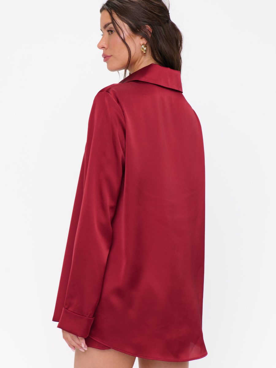 Smith Button Down ~ Cranberry Luxe Satin