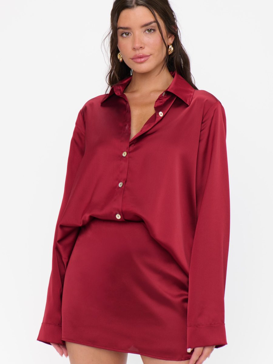 Smith Button Down ~ Cranberry Luxe Satin