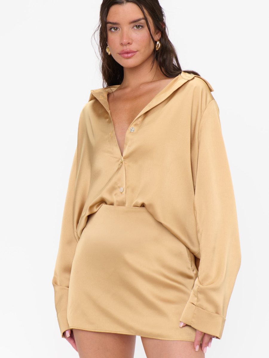 All Night Skort ~ True Gold Luxe Satin