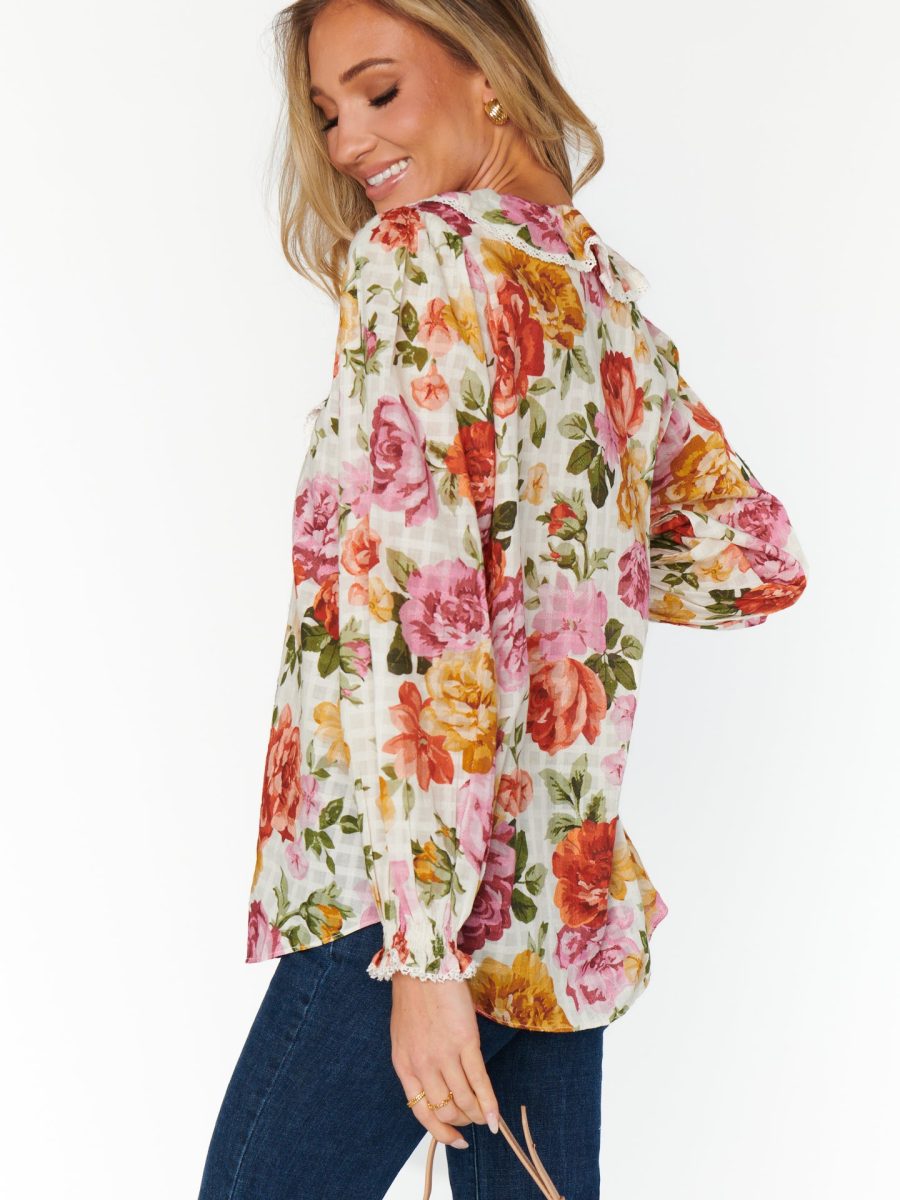 Lydia Ruffle Top ~ Ivory Hillside Floral