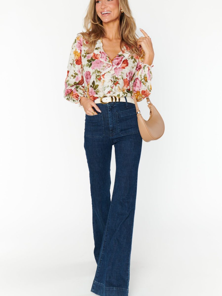 Lydia Ruffle Top ~ Ivory Hillside Floral
