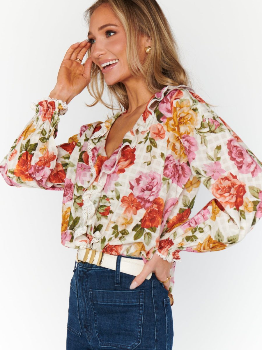 Lydia Ruffle Top ~ Ivory Hillside Floral