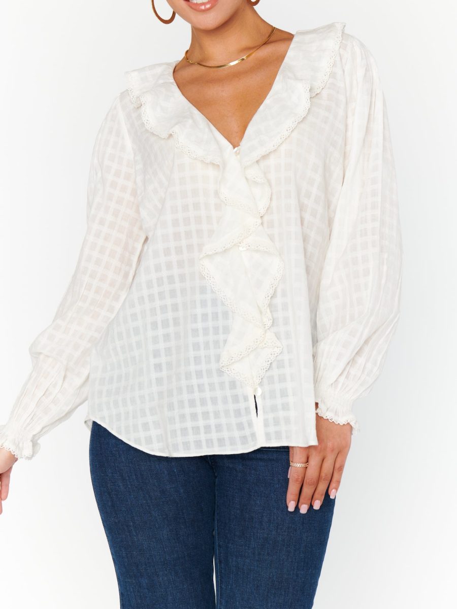 Lydia Ruffle Top ~ White Cotton Voile