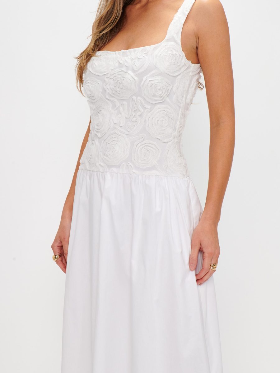 Bradshaw Maxi Dress ~ Rosette Mesh White