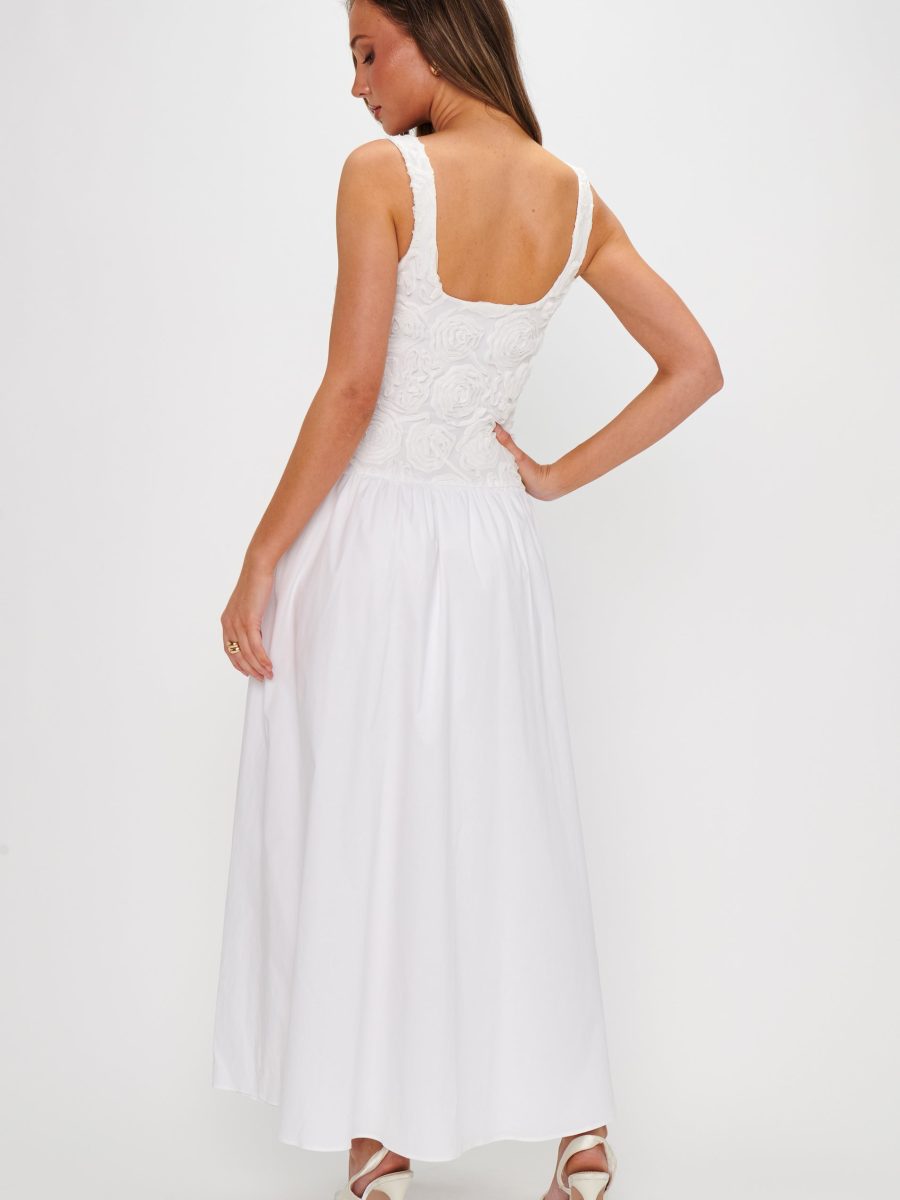 Bradshaw Maxi Dress ~ Rosette Mesh White