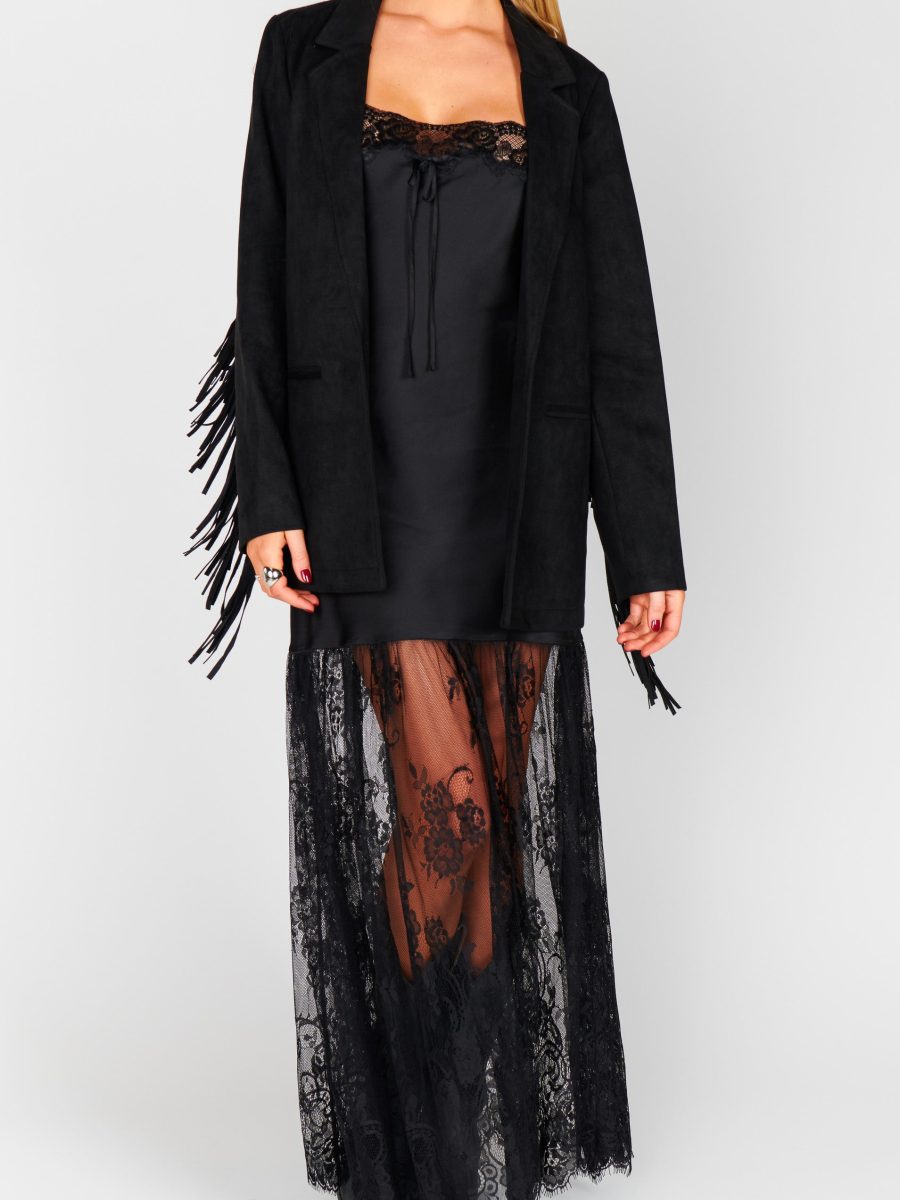 Sierra Fringe Jacket ~ Black Faux Suede