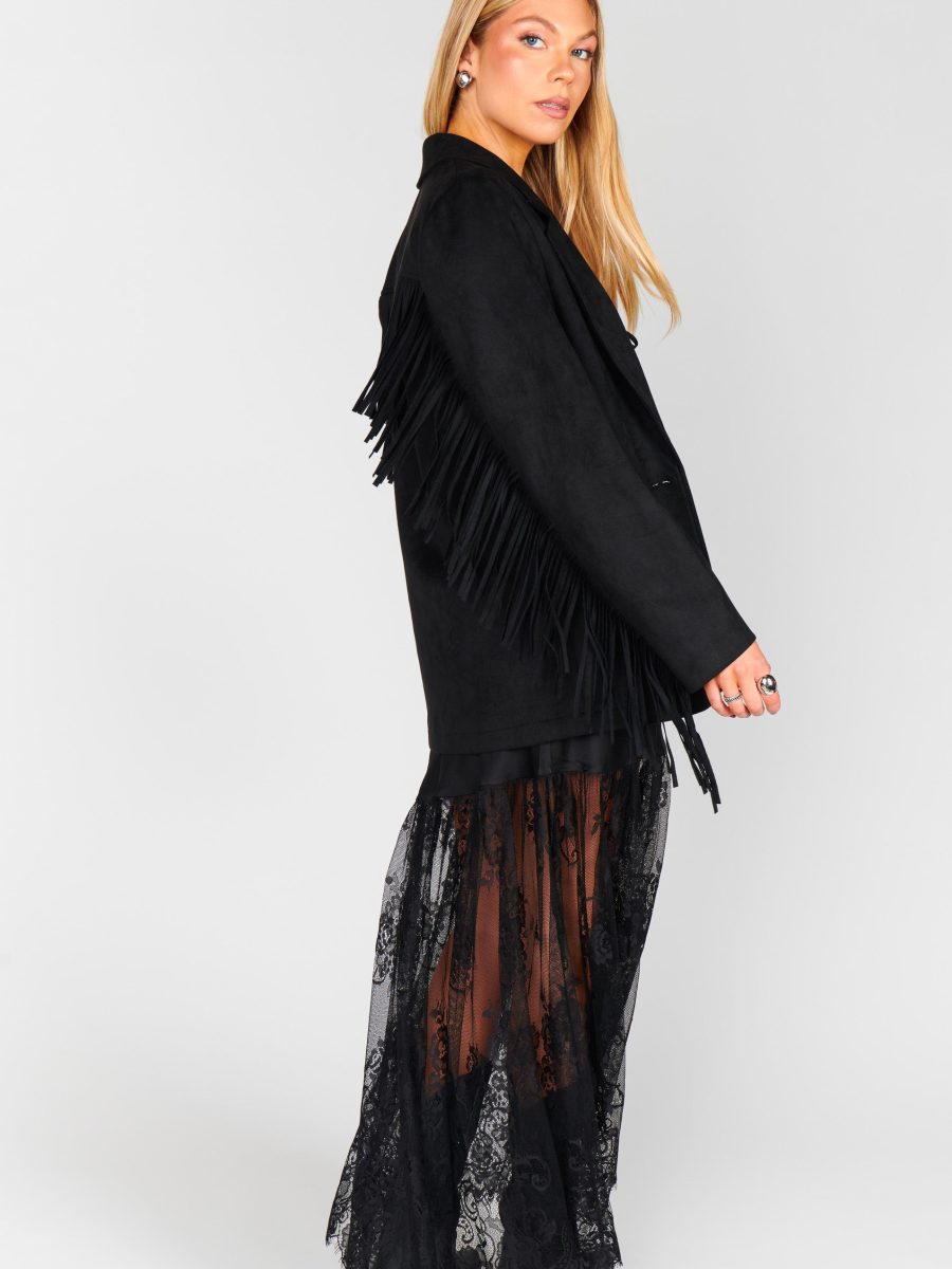 Sierra Fringe Jacket ~ Black Faux Suede