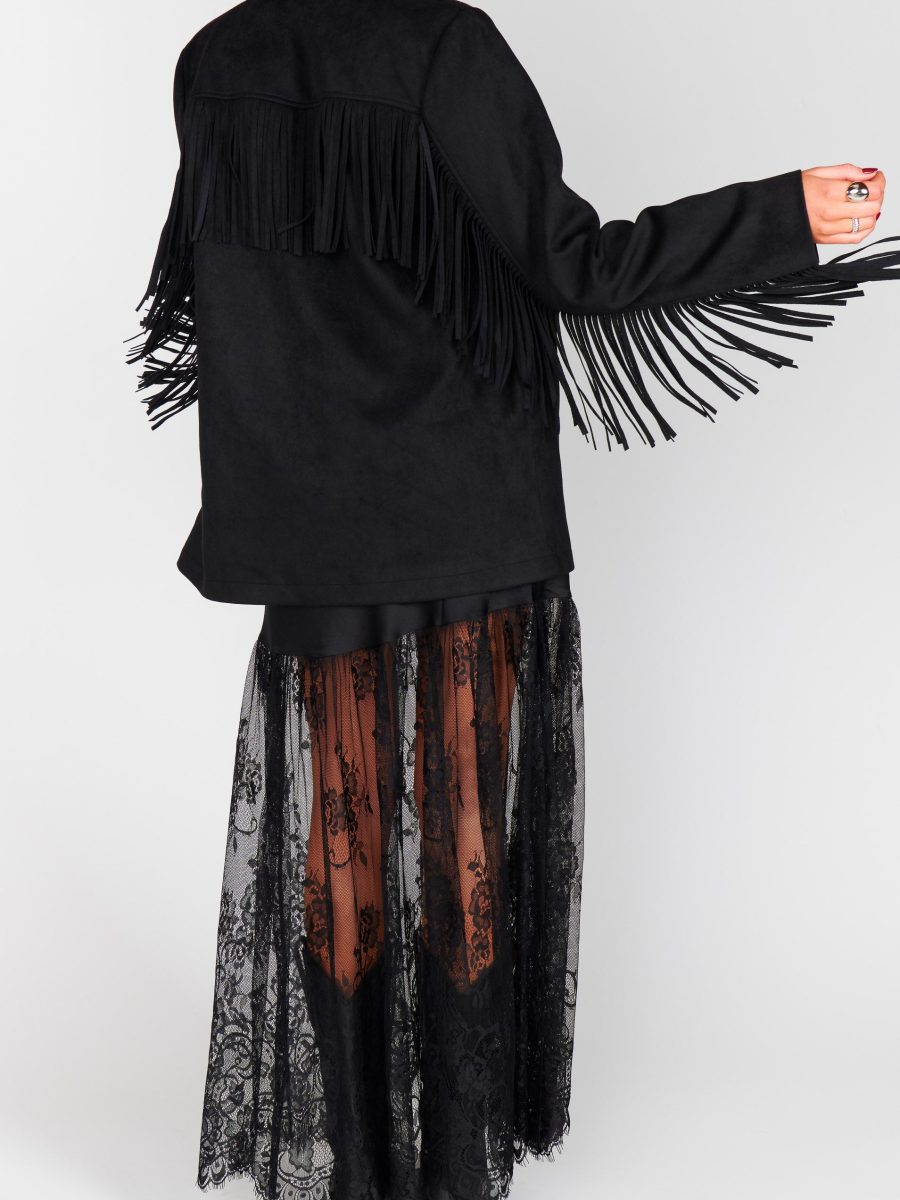 Sierra Fringe Jacket ~ Black Faux Suede