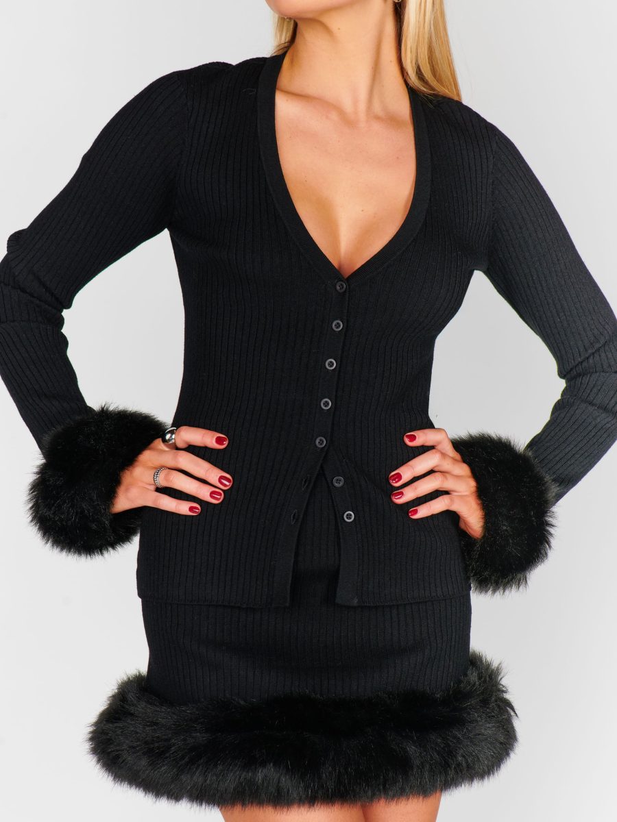 Sasha Top ~ Black Knit with Faux Fur