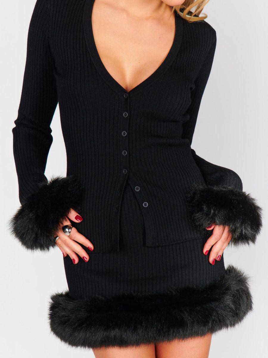 Sasha Top ~ Black Knit with Faux Fur