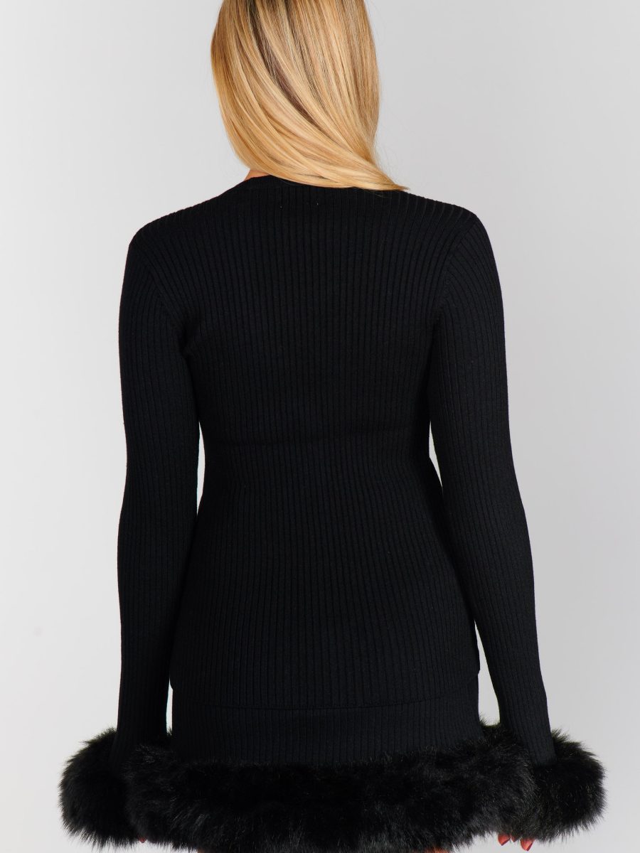 Sasha Top ~ Black Knit with Faux Fur