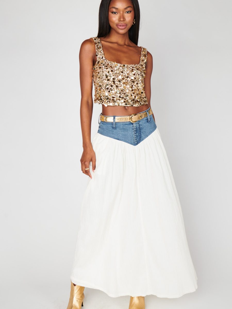 Joni Maxi Skirt ~ Denim with Cream Voile