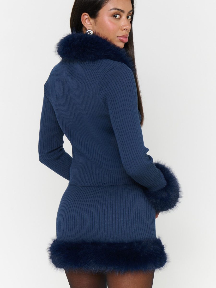 Navy Knit with Faux Fur