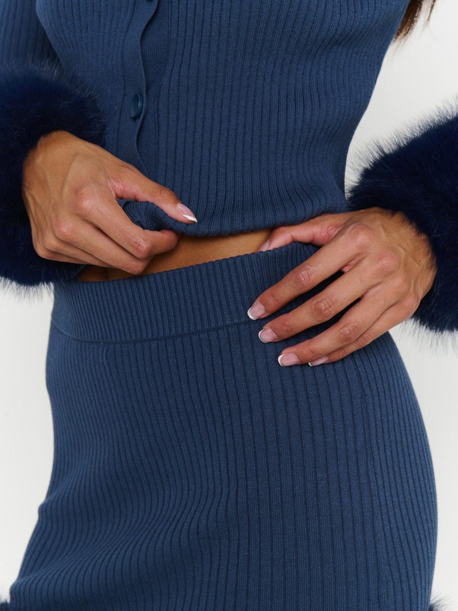 Fran Mini Skirt ~ Navy Knit with Faux Fur