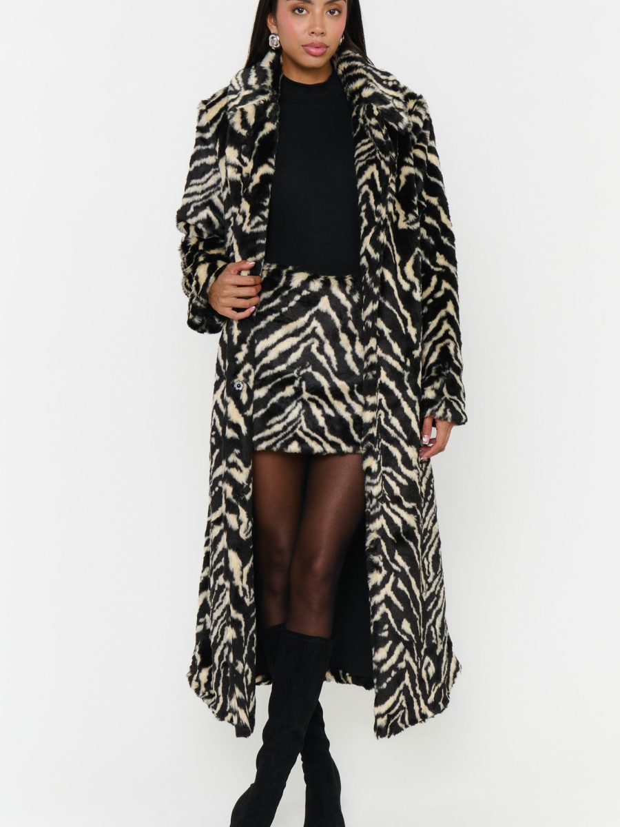 Miss Cindy Overcoat ~ Neutral Zebra Faux Fur