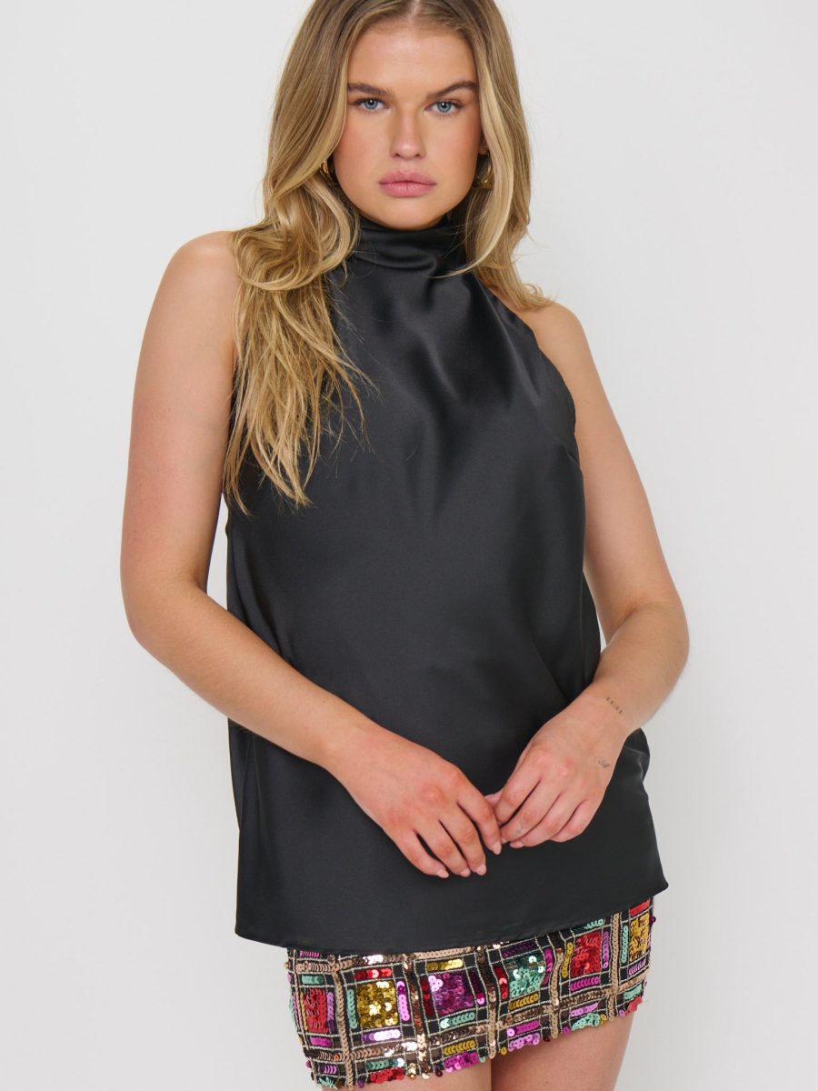 Lisa Top ~ Black Luxe Satin