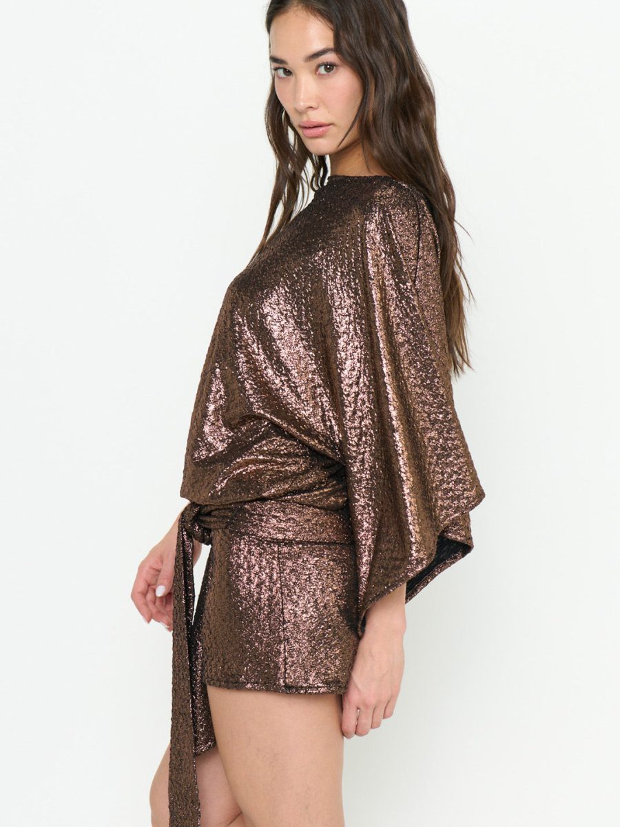 Fonda Mini Dress ~ Bronze Metallic Stretch