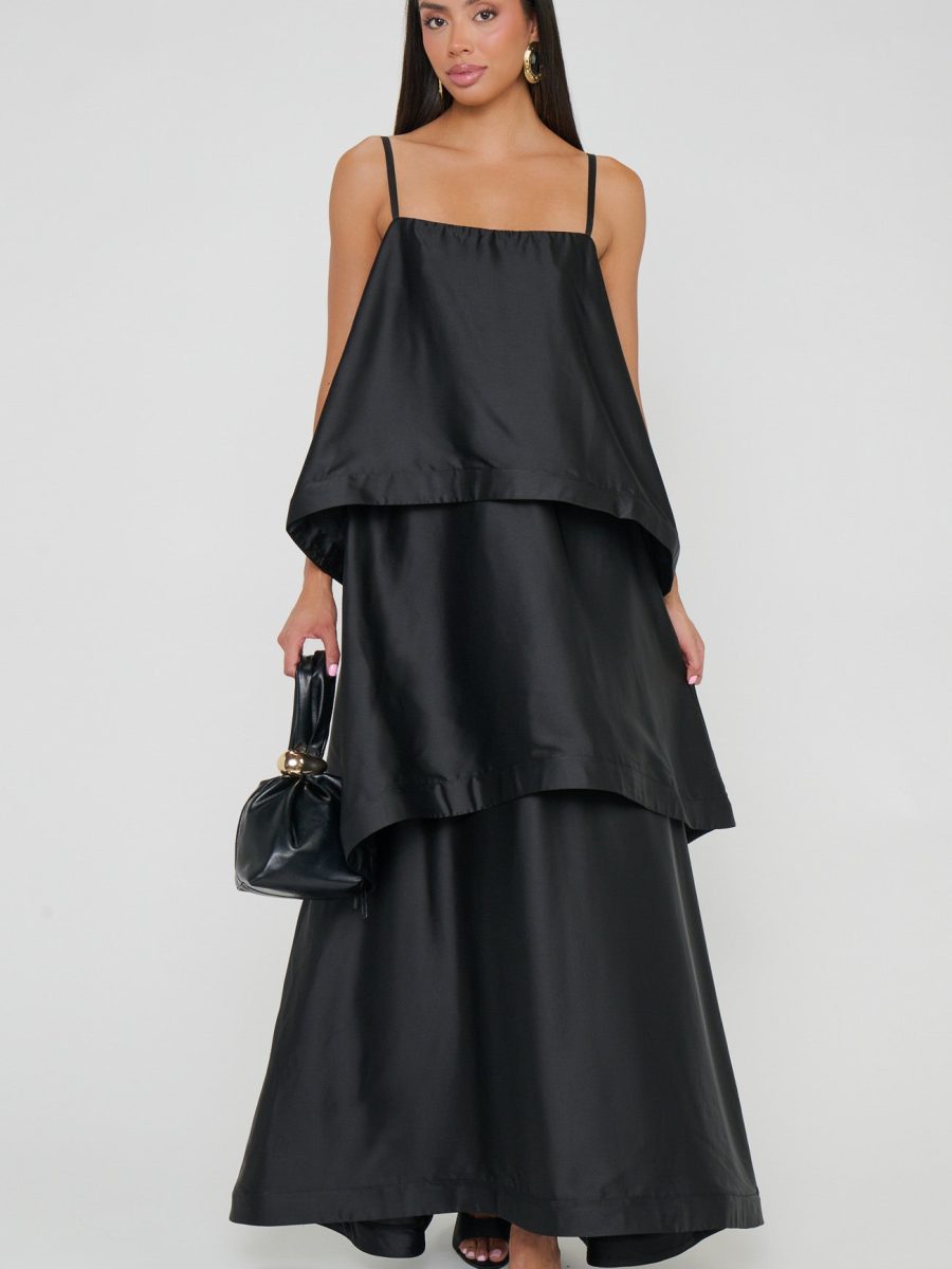 Ella Maxi Dress ~ Black Luxe Satin