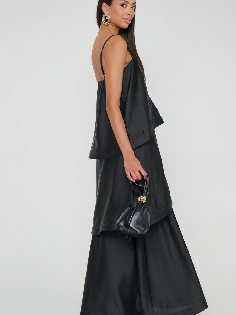 Ella Maxi Dress ~ Black Luxe Satin