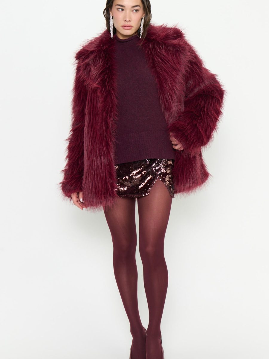 Salt Lake Fur Coat ~ Merlot Knit Faux Fur