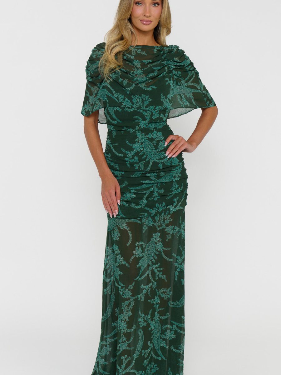 Chantelle Maxi Dress ~ Pine Green Paisley