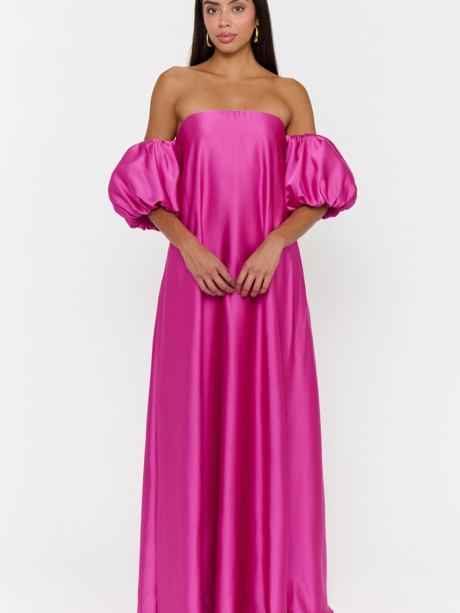 Cassy Maxi Dress ~ Rich Magenta Luxe Satin