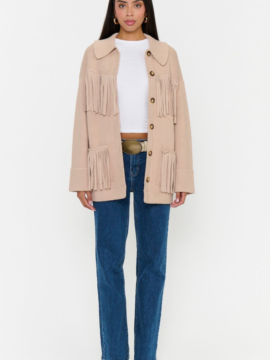 Santa Barbara Jacket ~ Tan Knit Fringe