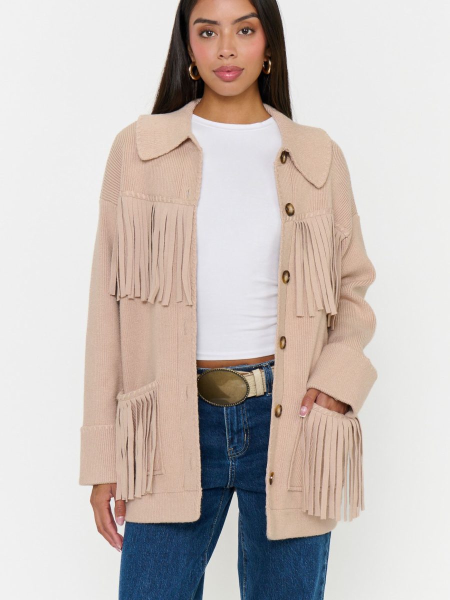 Santa Barbara Jacket ~ Tan Knit Fringe