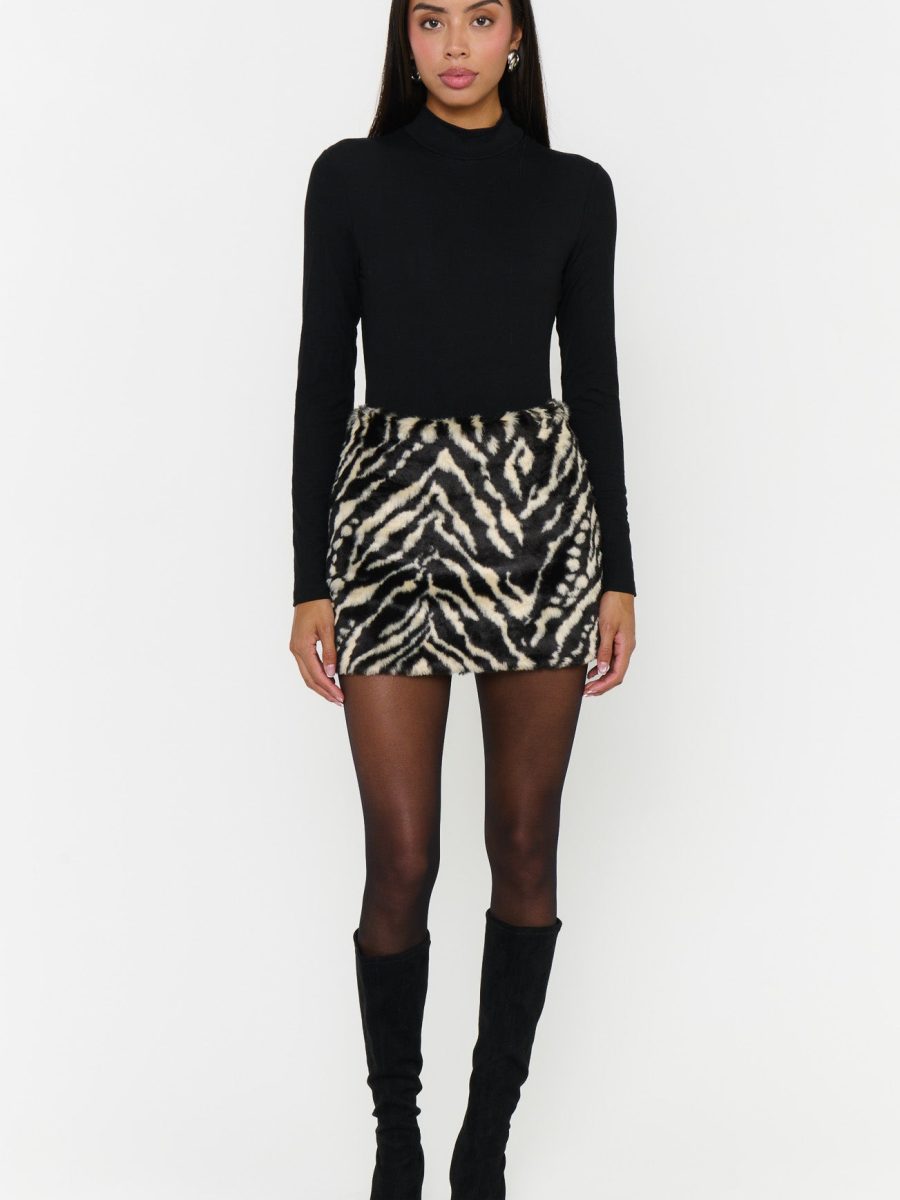 Phoebe Mini Skirt ~ Neutral Zebra Faux Fur