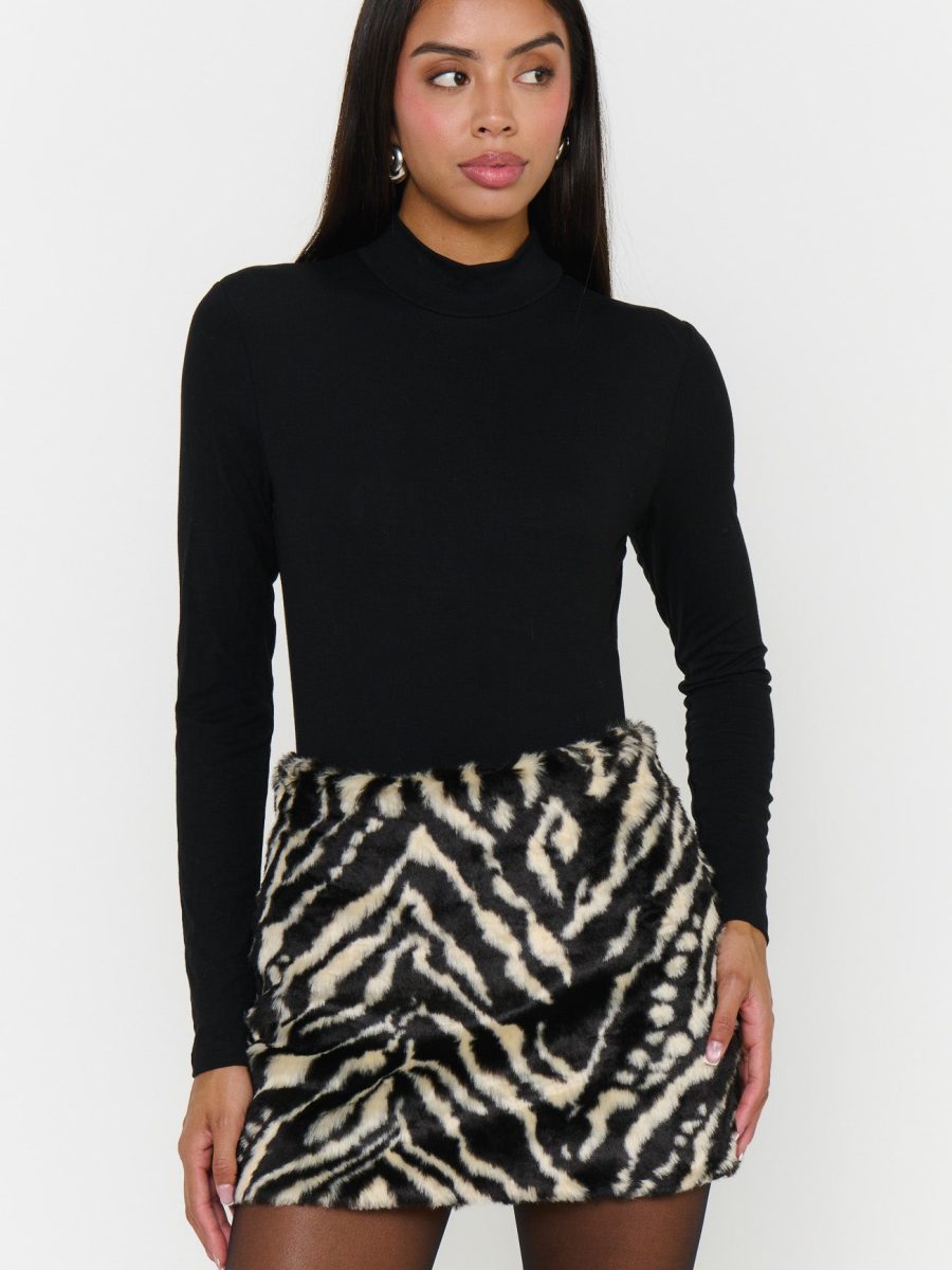 Phoebe Mini Skirt ~ Neutral Zebra Faux Fur