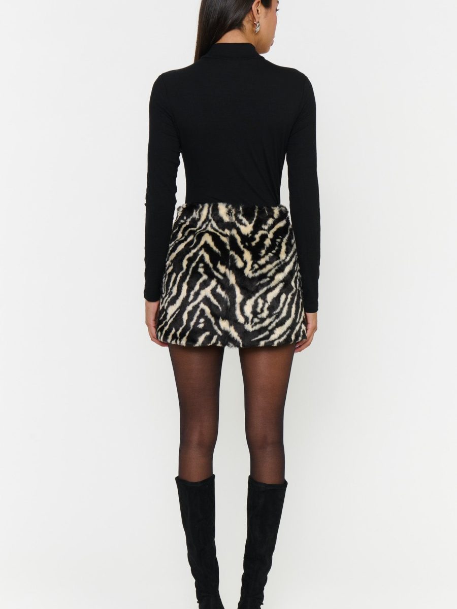Phoebe Mini Skirt ~ Neutral Zebra Faux Fur