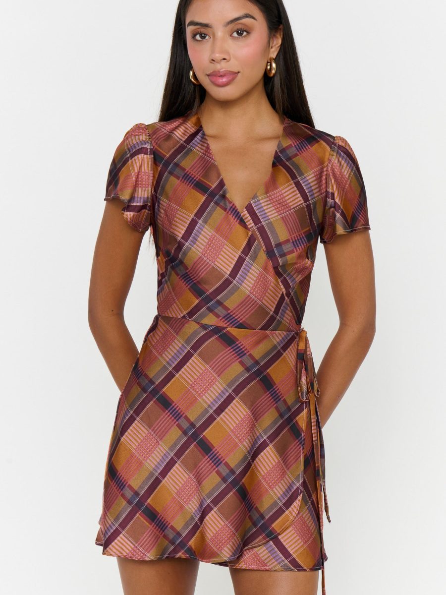 Whitney Wrap Mini Dress ~ Rich Plaid
