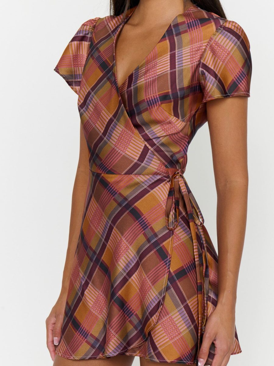 Whitney Wrap Mini Dress ~ Rich Plaid