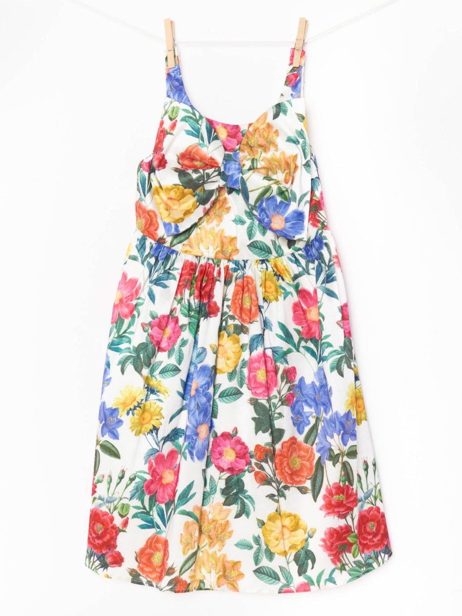 Bow Mini Dress ~ Charm Peony White Taffeta